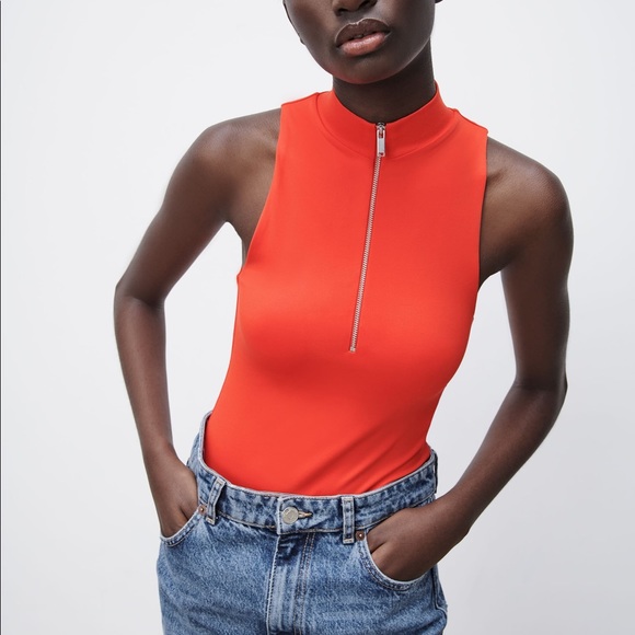 Zara | Tops | Zara Zip Up Bodysuit | Poshmark